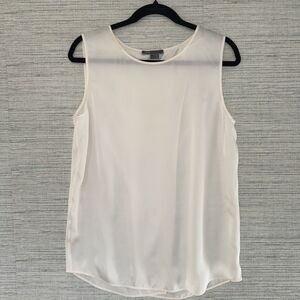 VINCE Silk Cream Blouse Sleeveless Drape Back Large Women's
